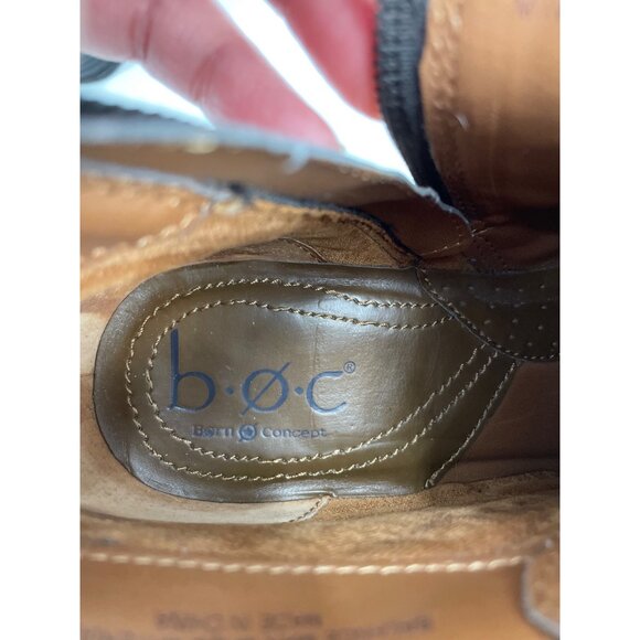 Bøc Born Concept Womens 8.5 Leather Buckled Ankle Boots Brown Stacked Heel Boho - Picture 5 of 9